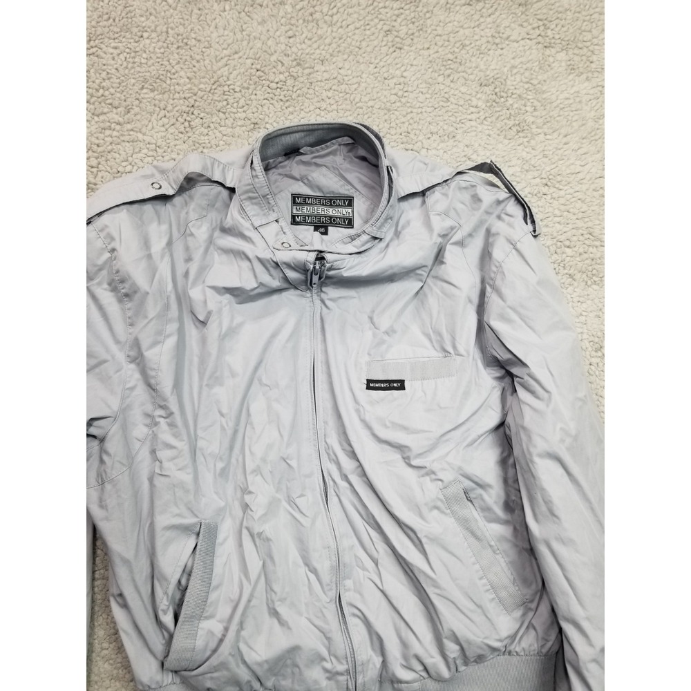 Vintage Members Only Racer Cafe Jacket Men's 46 Light Gray Full Zip Bomber